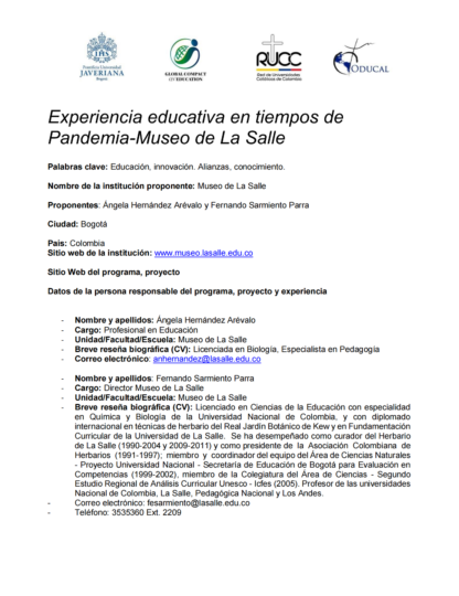 Experiencia educativa en tiempos de pandemia - museo de la salle