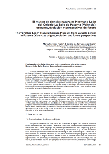El museo de ciencias naturales Hermano León del Colegio La Salle de Paterna (València): orígenes, evolución y perspectivas de futuro