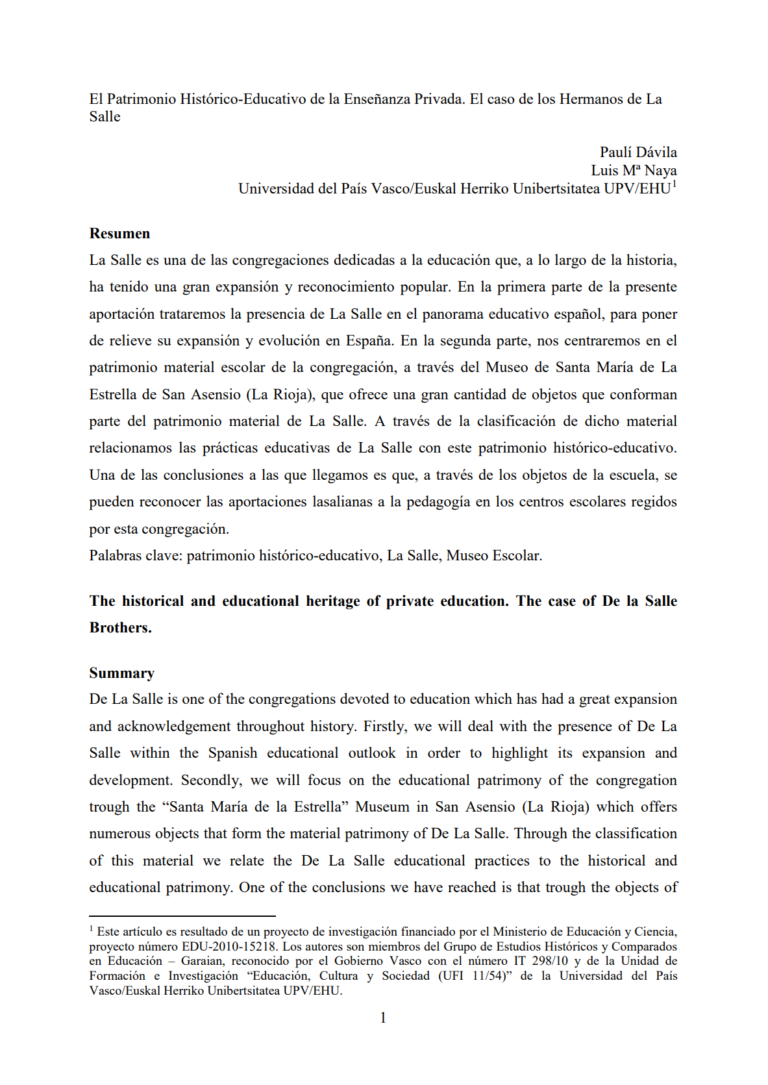 El Patrimonio Histórico-Educativo de la Enseñanza Privada. El caso de los Hermanos de La Salle