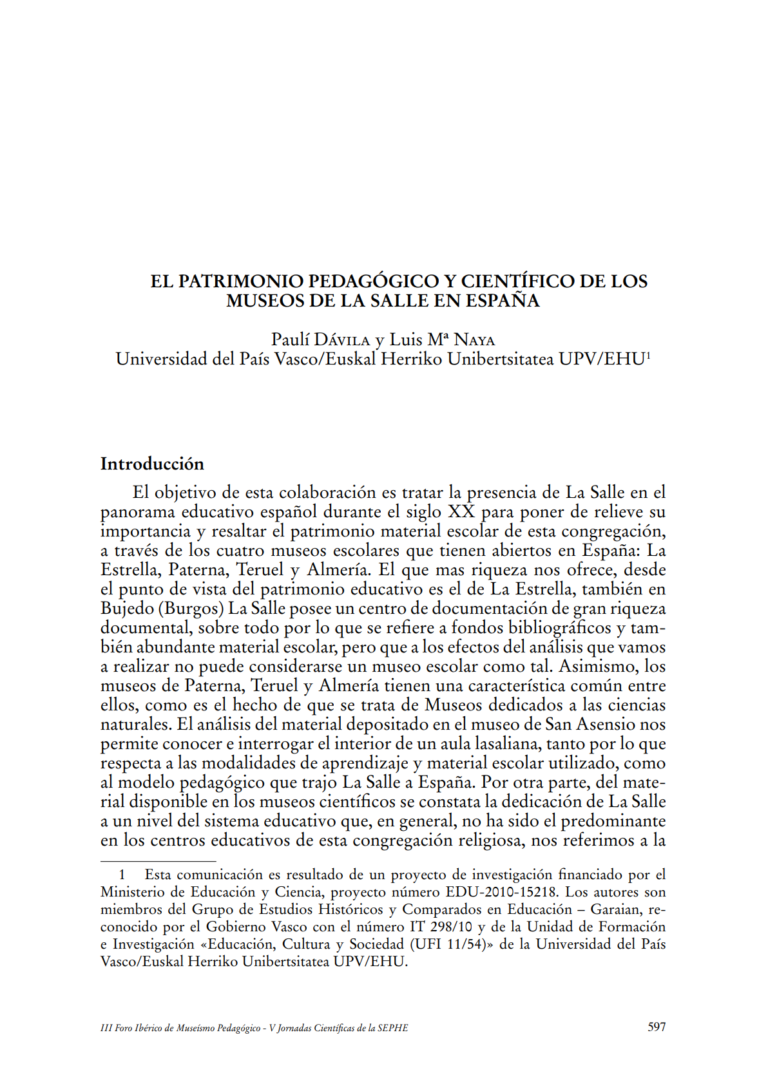 El Patrimonio Pedagógico y Científico de los Museos de La Salle en España