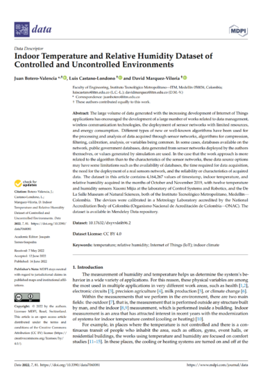 Indoor Temperature and Relative Humidity Dataset of Controlled and Uncontrolled Environments